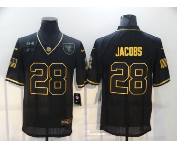 Men's Las Vegas Raiders #28 Josh Jacobs Black Gold 2020 Salute To Service Stitched NFL Nike Limited Jersey