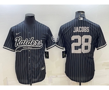 Men's Las Vegas Raiders #28 Josh Jacobs Black With Patch Cool Base Stitched Baseball Jersey