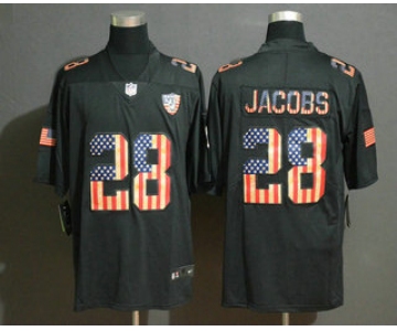 Men's Oakland Raiders #28 Josh Jacobs 2019 Black Salute To Service USA Flag Fashion Limited Jersey