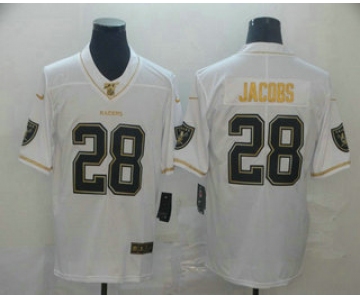 Men's Oakland Raiders #28 Josh Jacobs White 100th Season Golden Edition Jersey