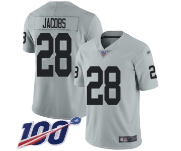 Nike Raiders #28 Josh Jacobs Silver Men's Stitched NFL Limited Inverted Legend 100th Season Jersey