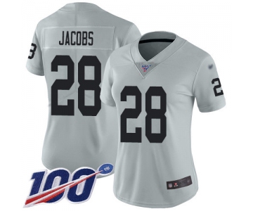 Nike Raiders #28 Josh Jacobs Silver Women's Stitched NFL Limited Inverted Legend 100th Season Jersey
