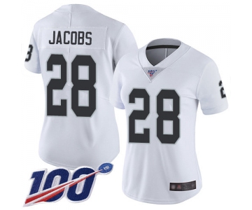 Nike Raiders #28 Josh Jacobs White Women's Stitched NFL 100th Season Vapor Limited Jersey