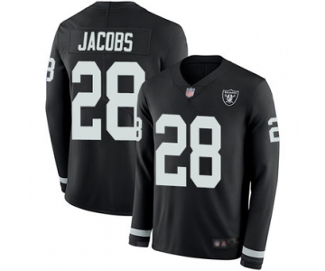 Raiders #28 Josh Jacobs Black Team Color Men's Stitched Football Limited Therma Long Sleeve Jersey