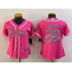 Women's Las Vegas Raiders #28 Josh Jacobs Pink With Patch Cool Base Stitched Baseball Jersey