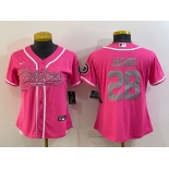 Women's Las Vegas Raiders #28 Josh Jacobs Pink With Patch Cool Base Stitched Baseball Jersey