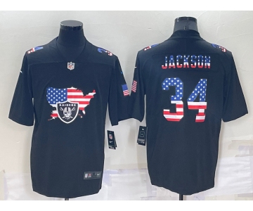 Men's Las Vegas Raiders #34 Bo Jackson 2022 USA Map Fashion Black Color Rush Stitched Nike Limited Jersey
