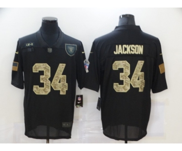 Men's Las Vegas Raiders #34 Bo Jackson Black Camo 2020 Salute To Service Stitched NFL Nike Limited Jersey