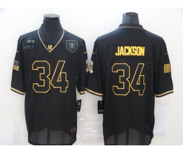 Men's Las Vegas Raiders #34 Bo Jackson Black Gold 2020 Salute To Service Stitched NFL Nike Limited Jersey