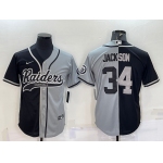 Men's Las Vegas Raiders #34 Bo Jackson Black Grey Split With Patch Cool Base Stitched Baseball Jersey