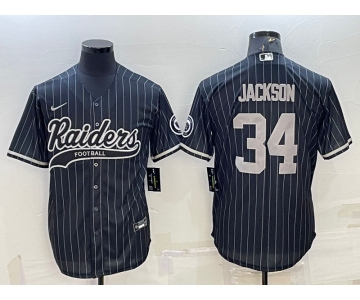 Men's Las Vegas Raiders #34 Bo Jackson Black With Patch Cool Base Stitched Baseball Jersey