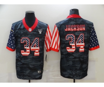 Men's Las Vegas Raiders #34 Bo Jackson USA Camo 2020 Salute To Service Stitched NFL Nike Limited Jersey