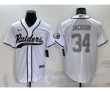 Men's Las Vegas Raiders #34 Bo Jackson White Grey Stitched MLB Cool Base Nike Baseball Jersey