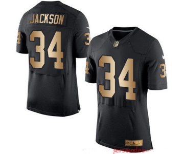 Men's Oakland Raiders #34 Bo Jackson Black With Gold Stitched NFL Nike Elite Jersey