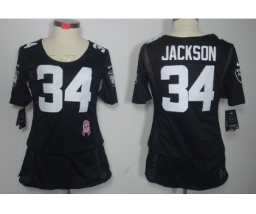 Nike Oakland Raiders #34 Bo Jackson Breast Cancer Awareness Black Womens Jersey