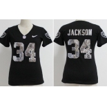 Nike Oakland Raiders #34 Bo Jackson Handwork Sequin Lettering Fashion Black Womens Jersey