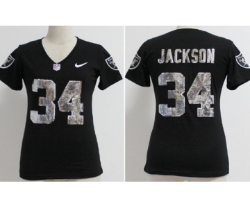 Nike Oakland Raiders #34 Bo Jackson Handwork Sequin Lettering Fashion Black Womens Jersey