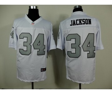 Nike Oakland Raiders #34 Bo Jackson White With Silvery Elite Jersey