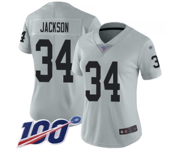 Nike Raiders #34 Bo Jackson Silver Women's Stitched NFL Limited Inverted Legend 100th Season Jersey