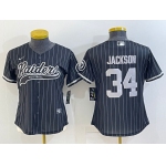 Women's Las Vegas Raiders #34 Bo Jackson Black Team Big Logo With Patch Cool Base Stitched Baseball Jersey