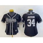 Women's Las Vegas Raiders #34 Bo Jackson Black With Patch Cool Base Stitched Baseball Jersey