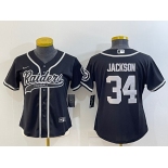 Women's Las Vegas Raiders #34 Bo Jackson Black With Patch Cool Base Stitched Baseball Jersey