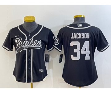 Women's Las Vegas Raiders #34 Bo Jackson Black With Patch Cool Base Stitched Baseball Jersey