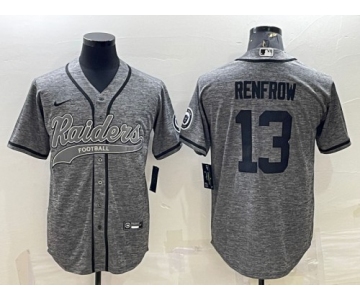 Men's Las Vegas Raiders #13 Hunter Renfrow Gray With Patch Cool Base Stitched Baseball Jersey