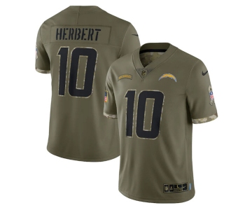 Men's Los Angeles Chargers #10 Justin Herbert 2022 Olive Salute To Service Limited Stitched Jersey