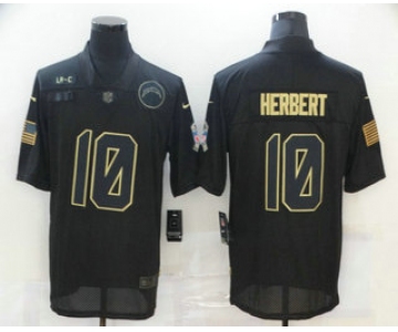 Men's Los Angeles Chargers #10 Justin Herbert Black 2020 Salute To Service Stitched NFL Nike Limited Jersey