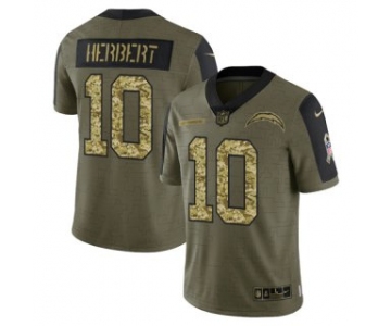 Men's Olive Los Angeles Chargers #10 Justin Herbert 2021 Camo Salute To Service Limited Stitched Jersey