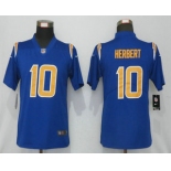 Women's Los Angeles Chargers #10 Justin Herbert Royal Blue 2020 NEW Color Rush Stitched NFL Nike Limited Jersey