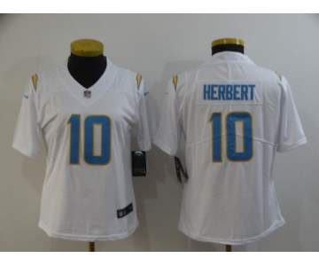 Women's Los Angeles Chargers #10 Justin Herbert White 2020 NEW Vapor Untouchable Stitched NFL Nike Limited Jersey