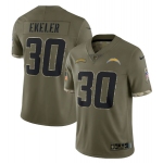 Men's Los Angeles Chargers #30 Austin Ekeler 2022 Olive Salute To Service Limited Stitched Jersey