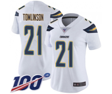 Nike Chargers #21 LaDainian Tomlinson White Women's Stitched NFL 100th Season Vapor Limited Jersey