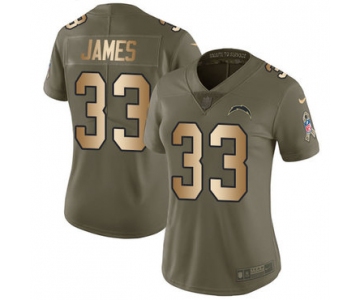 Nike Chargers #33 Derwin James Olive Gold Women's Stitched NFL Limited 2017 Salute to Service Jersey