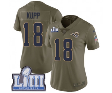 #18 Limited Cooper Kupp Olive Nike NFL Women's Jersey Los Angeles Rams 2017 Salute to Service Super Bowl LIII Bound