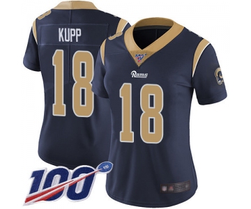 Nike Rams #18 Cooper Kupp Navy Blue Team Color Women's Stitched NFL 100th Season Vapor Limited Jersey