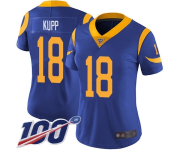Nike Rams #18 Cooper Kupp Royal Blue Alternate Women's Stitched NFL 100th Season Vapor Limited Jersey