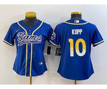 Women's Los Angeles Rams #10 Cooper Kupp Royal With Patch Cool Base Stitched Baseball Jersey