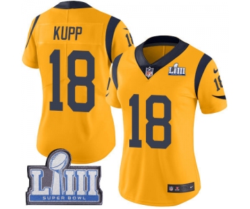 Women's Los Angeles Rams #18 Cooper Kupp Gold Nike NFL Rush Vapor Untouchable Super Bowl LIII Bound Limited Jersey