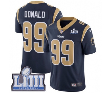 #99 Limited Aaron Donald Navy Blue Nike NFL Home Men's Jersey Los Angeles Rams Vapor Untouchable Super Bowl LIII Bound