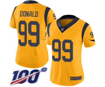 Nike Rams #99 Aaron Donald Gold Women's Stitched NFL Limited Rush 100th Season Jersey