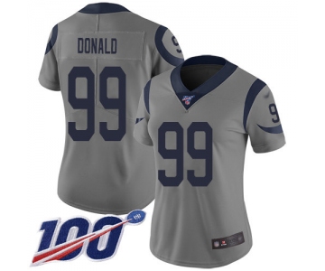 Nike Rams #99 Aaron Donald Gray Women's Stitched NFL Limited Inverted Legend 100th Season Jersey