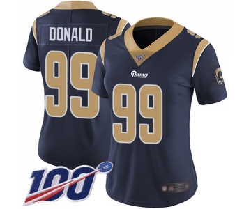 Nike Rams #99 Aaron Donald Navy Blue Team Color Women's Stitched NFL 100th Season Vapor Limited Jersey