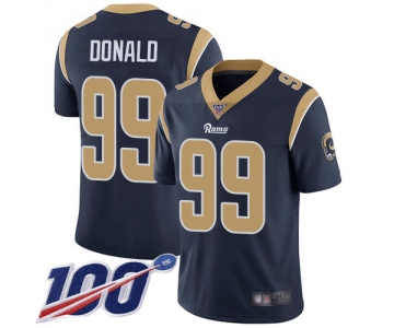 Rams #99 Aaron Donald Navy Blue Team Color Men's Stitched Football 100th Season Vapor Limited Jersey