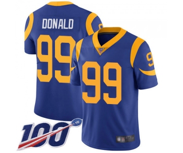 Rams #99 Aaron Donald Royal Blue Alternate Men's Stitched Football 100th Season Vapor Limited Jersey