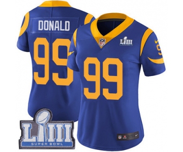 Women's Los Angeles Rams #99 Aaron Donald Royal Blue Nike NFL Alternate Vapor Untouchable Super Bowl LIII Bound Limited Jersey