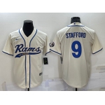 Men's Los Angeles Rams #9 Matthew Stafford Cream Stitched Cool Base Nike Baseball Jersey