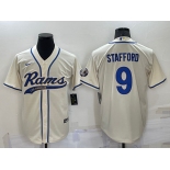Men's Los Angeles Rams #9 Matthew Stafford Cream Stitched Cool Base Nike Baseball Jersey